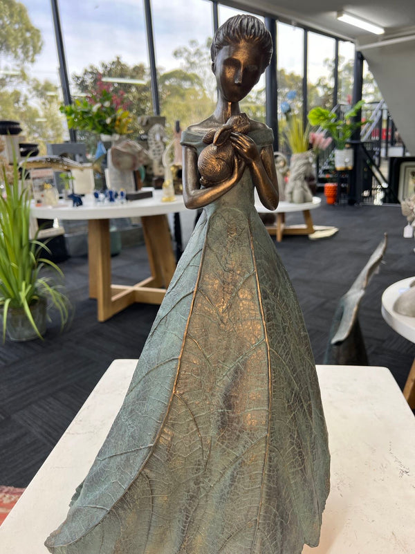 Helina Elegant Lady in Bronze with Blue Leaves Dress