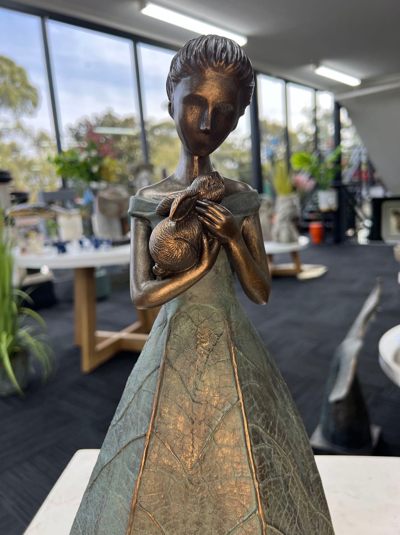 Helina Elegant Lady in Bronze with Blue Leaves Dress