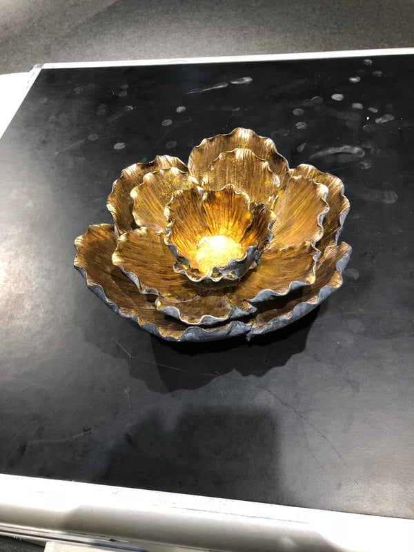 Flower Shaped Set Bowls Black & Gold with Candle Holder