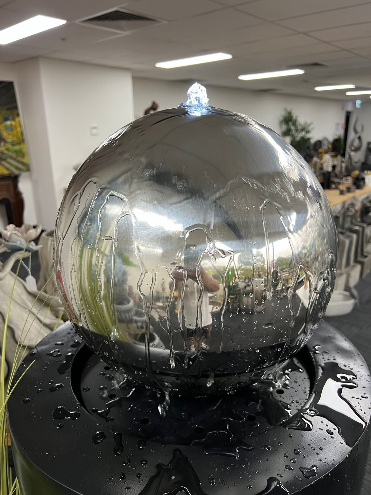 Entrada Tall Outdoor Fountain with Stainless Steel Ball
