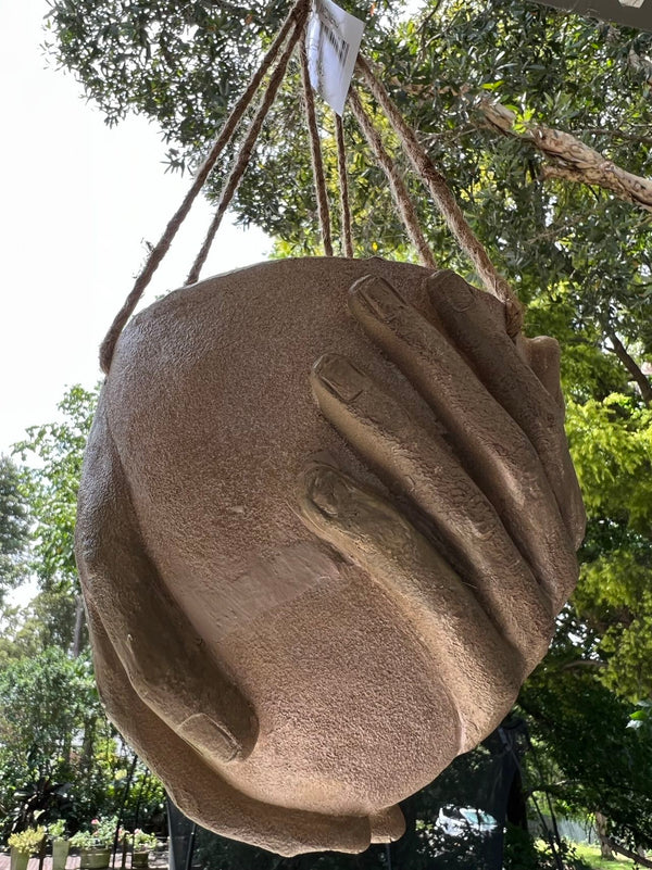 New Two Hands Terracotta Clay Effect Hanging Planter Ornament
