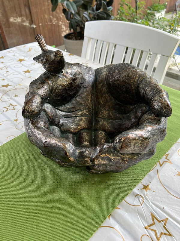 Hands Shaped Nest & Bird Planter Copper Colour Ornament NEW