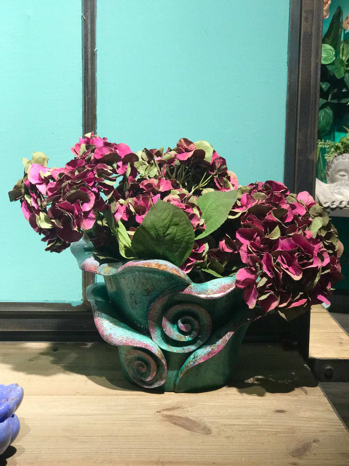 FLEUR HETEROTYPIC FLOWER POT(OUTDOOR), AQUA BLUE/RED, 36*36*23CM