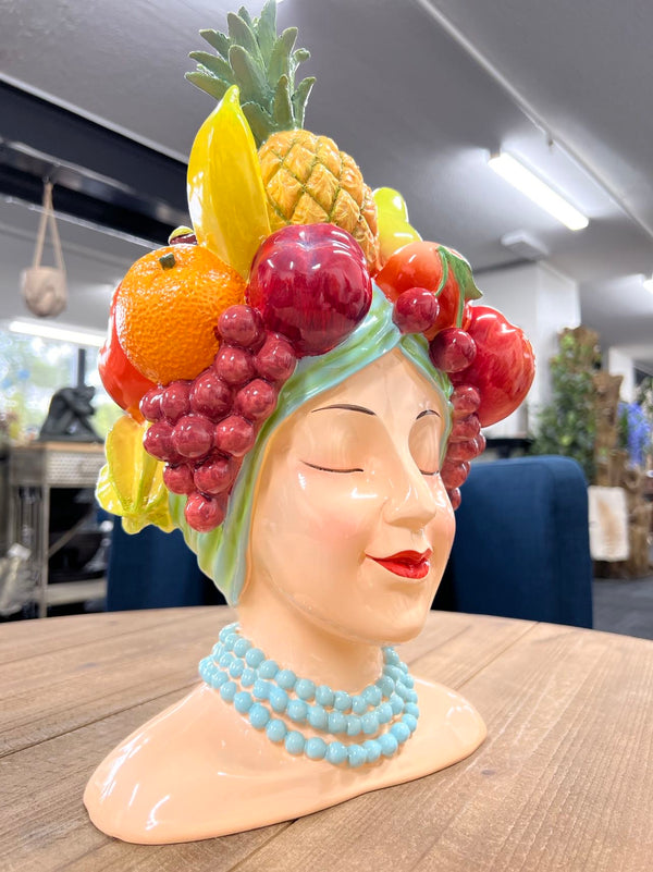 Copacabana Planter Head with Fruits in Vivid Colours Ceramic Finish