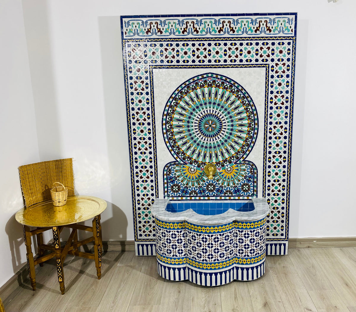 Unique Mosaic Fountain 71"x48" for Outdoor and Indoor Fountain water inside Moroccan big Mosaic Fountain.
