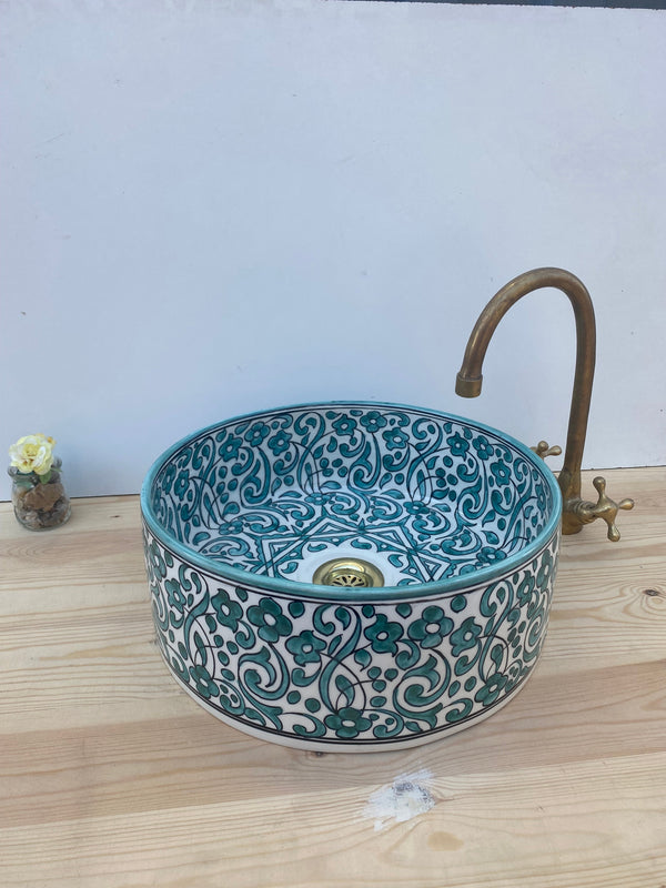 Bathroom vessel sink made from ceramic 100% handmade hand painted, ceramic sink decor built with mid century modern styling
