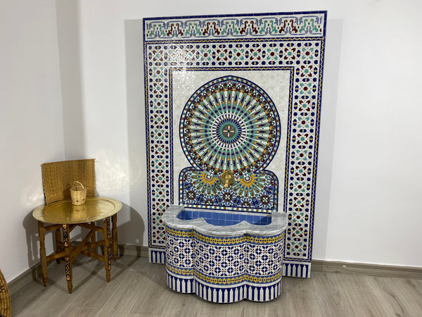 Unique Mosaic Fountain 71"x48" for Outdoor and Indoor Fountain water inside Moroccan big Mosaic Fountain.