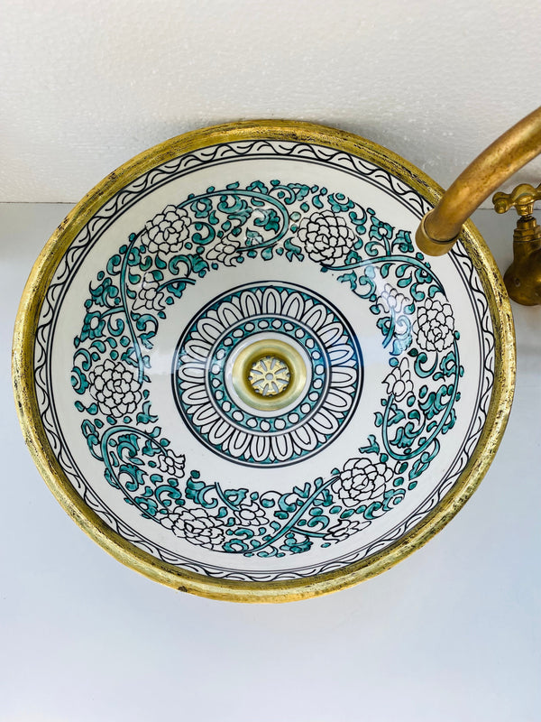 bathroom sink Brushed Solid Brass Rimmed Basin - Basin with Mid-Century Modern - Artisanal Farmhouse London Basin - bathroom ceramic sink