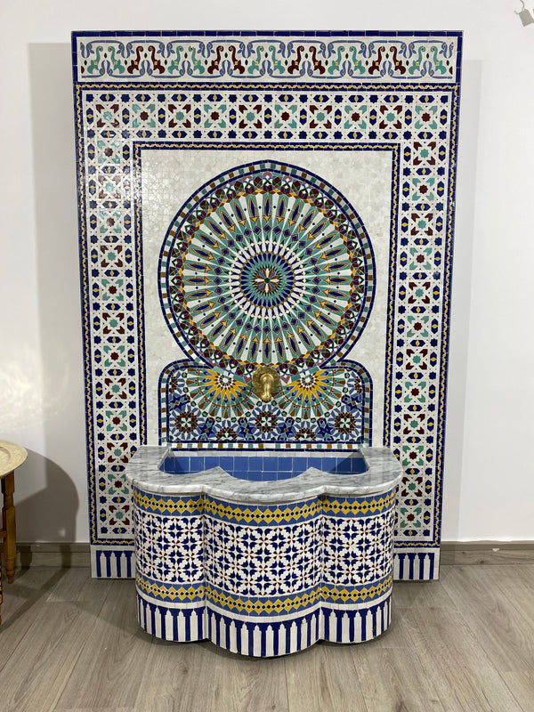 Unique Mosaic Fountain 71"x48" for Outdoor and Indoor Fountain water inside Moroccan big Mosaic Fountain.