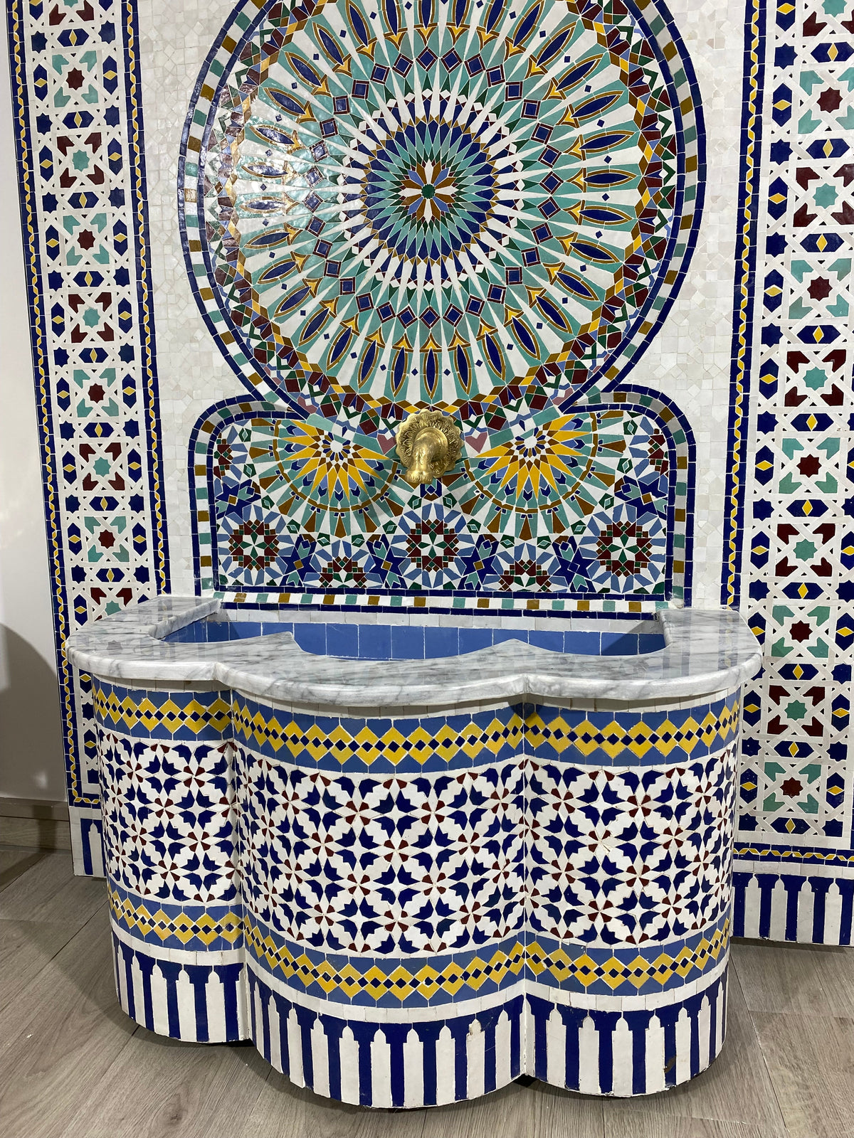 Unique Mosaic Fountain 71"x48" for Outdoor and Indoor Fountain water inside Moroccan big Mosaic Fountain.