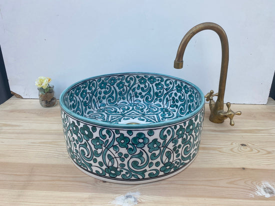 Bathroom vessel sink made from ceramic 100% handmade hand painted, ceramic sink decor built with mid century modern styling