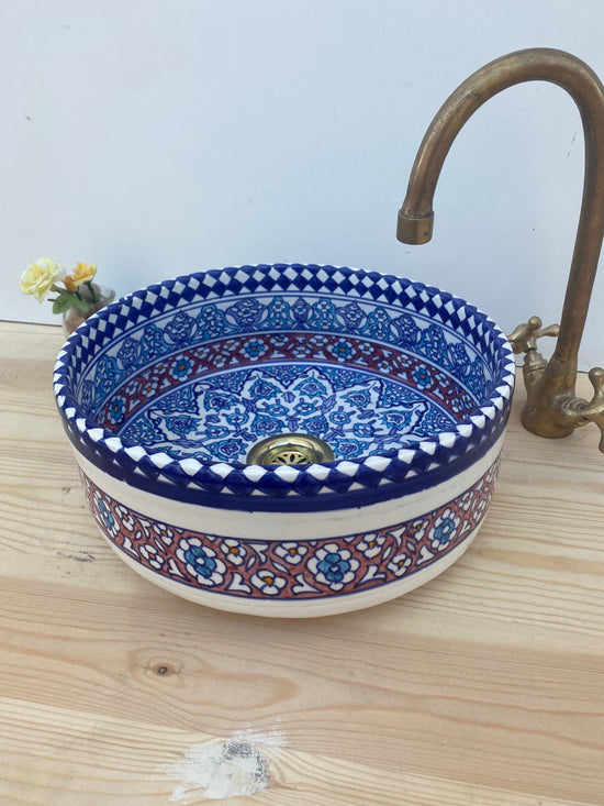 bathroom vessel ceramic sink 100% handmade hand painted, ceramic sink decor mid century remodoling styling
