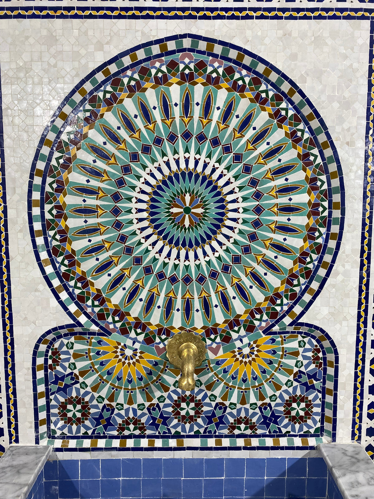 Unique Mosaic Fountain 71"x48" for Outdoor and Indoor Fountain water inside Moroccan big Mosaic Fountain.