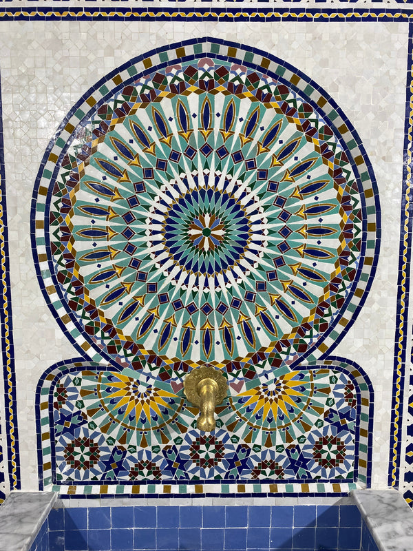 Unique Mosaic Fountain 71"x48" for Outdoor and Indoor Fountain water inside Moroccan big Mosaic Fountain.
