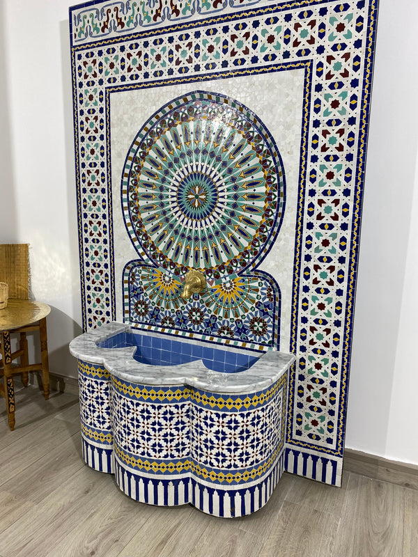 Unique Mosaic Fountain 71"x48" for Outdoor and Indoor Fountain water inside Moroccan big Mosaic Fountain.
