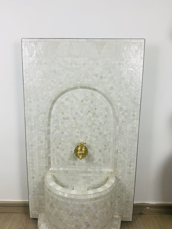 Custom Mosaic Fountain white for Outdoor and Indoor, Mid Century Fountain water inside, Moroccan Mosaic Fountain