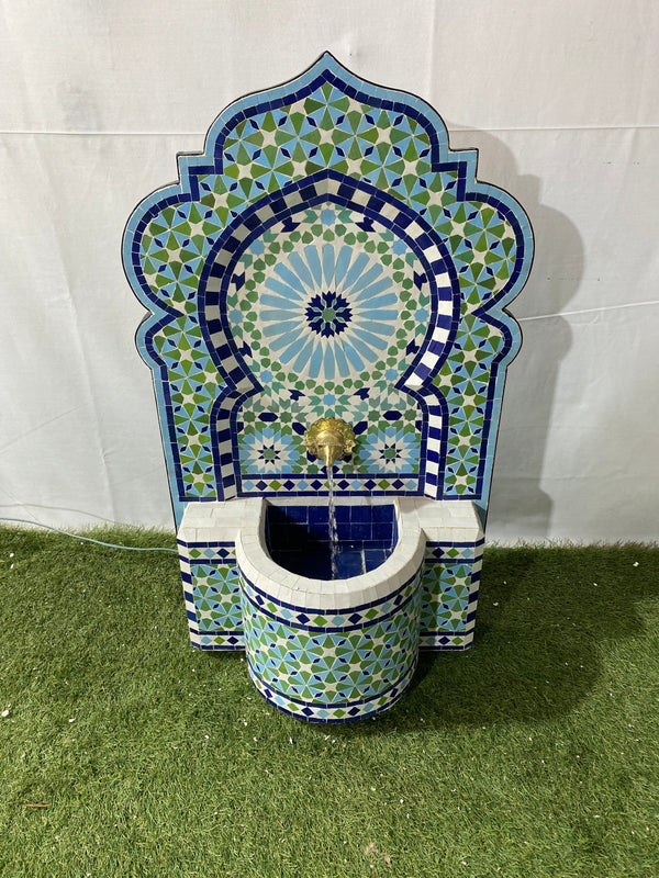 Mosaic Fountain for Outdoor and Indoor, Mid Century Fountain water inside, Garden Moroccan Mosaic Fountain