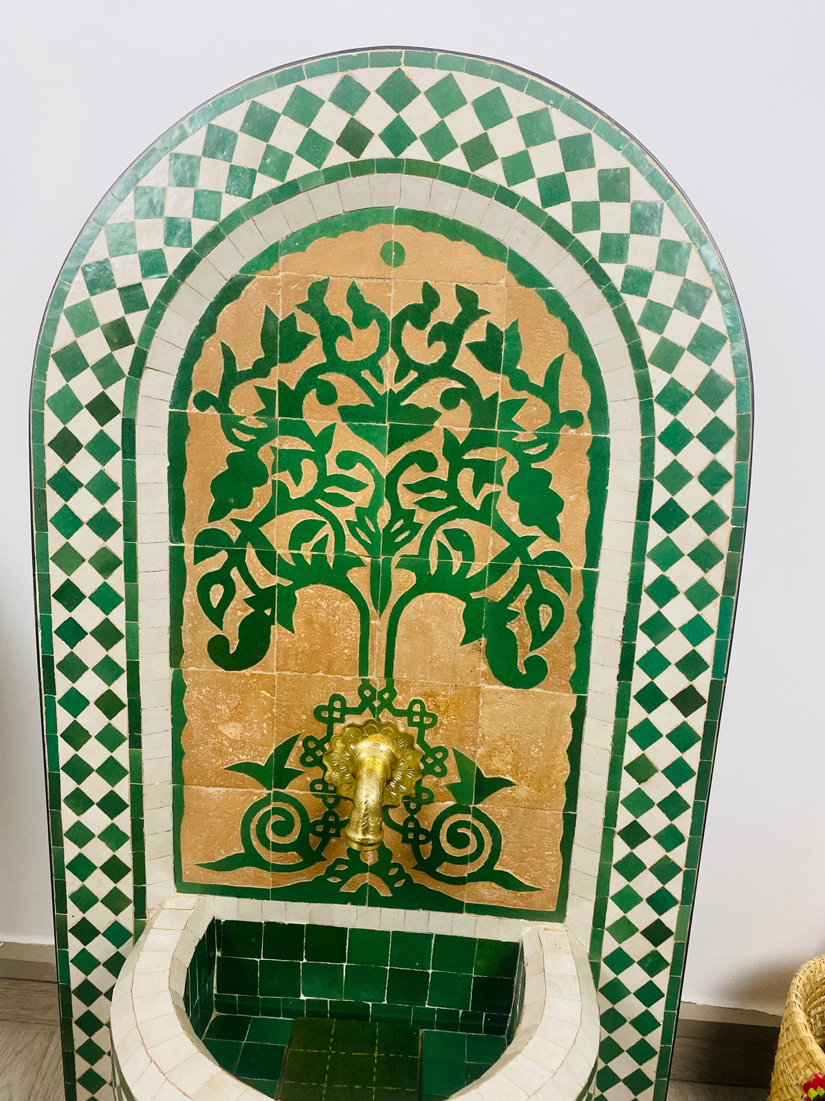 Emerald Green Mosaic Water Feature for outdoor and indoor - Tree of Life Fountain water Inside - Garden Moroccan Mosaic Fountain Modern
