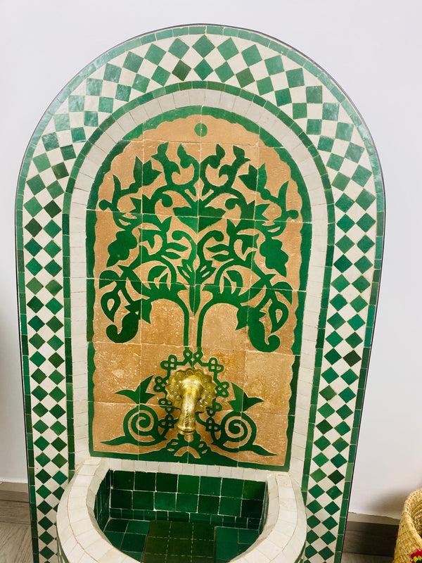 Emerald Green Mosaic Water Feature for outdoor and indoor - Tree of Life Fountain water Inside - Garden Moroccan Mosaic Fountain Modern