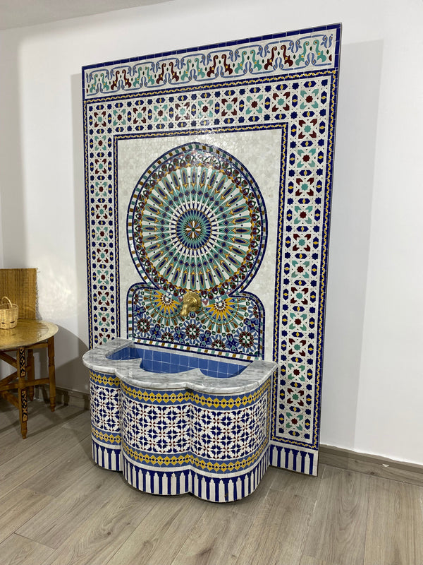 Unique Mosaic Fountain 71"x48" for Outdoor and Indoor Fountain water inside Moroccan big Mosaic Fountain.