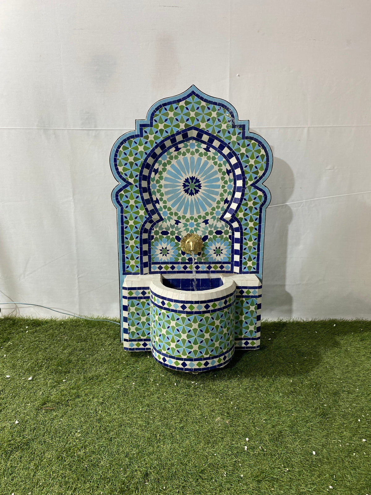 Mosaic Fountain for Outdoor and Indoor, Mid Century Fountain water inside, Garden Moroccan Mosaic Fountain