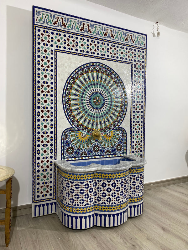 Unique Mosaic Fountain 71"x48" for Outdoor and Indoor Fountain water inside Moroccan big Mosaic Fountain.
