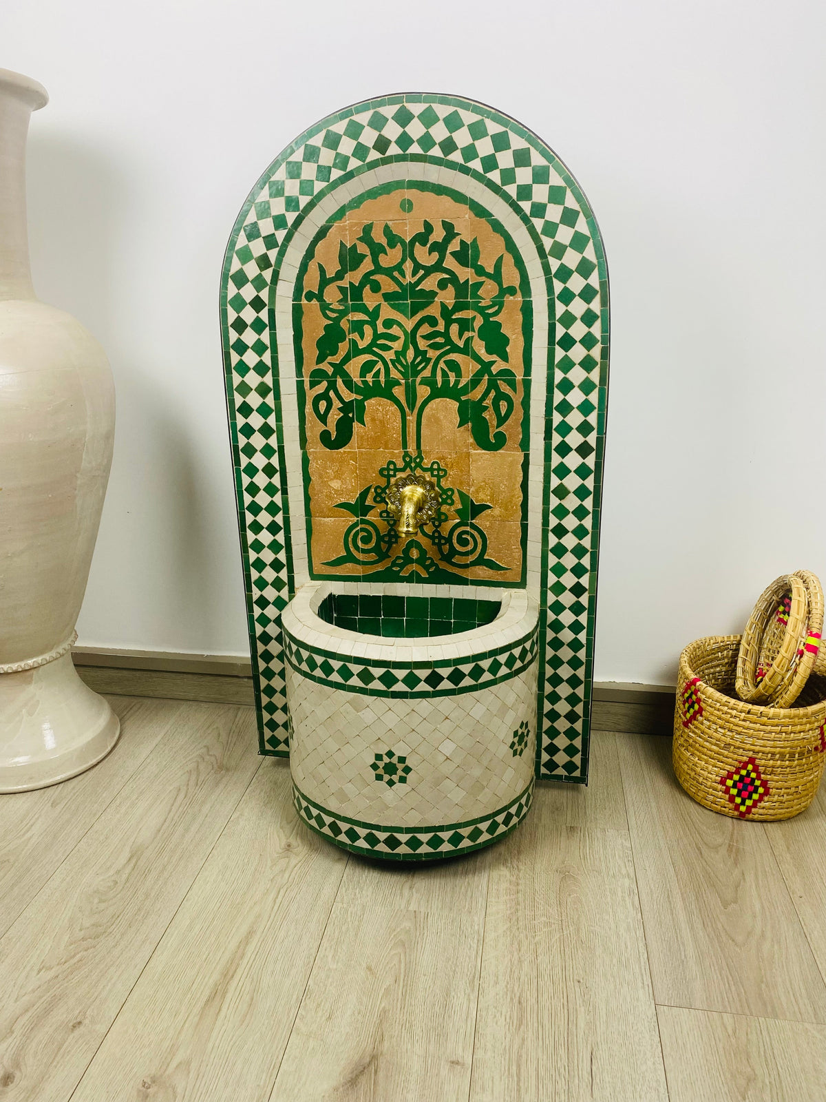 Emerald Green Mosaic Water Feature for outdoor and indoor - Tree of Life Fountain water Inside - Garden Moroccan Mosaic Fountain Modern