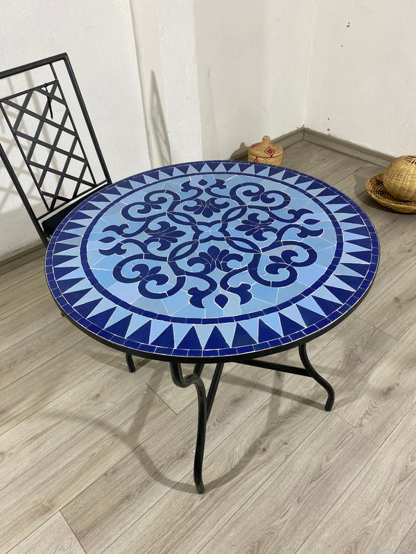 Mosaic table 100% handcrafted tiles for outdoor and indoor Round made in Fez, CUSTOMIZABLE colors and Pattern, Mid century Mosaic crafts