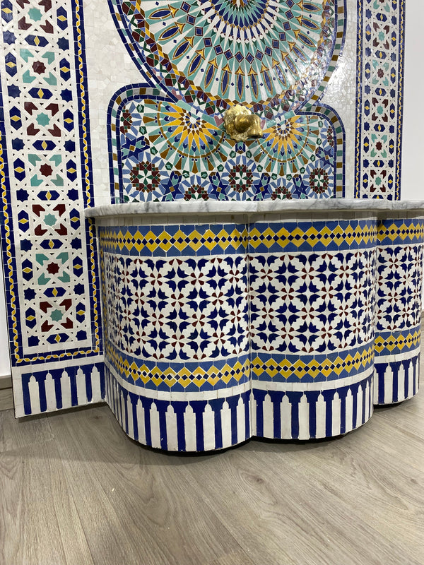 Unique Mosaic Fountain 71"x48" for Outdoor and Indoor Fountain water inside Moroccan big Mosaic Fountain.