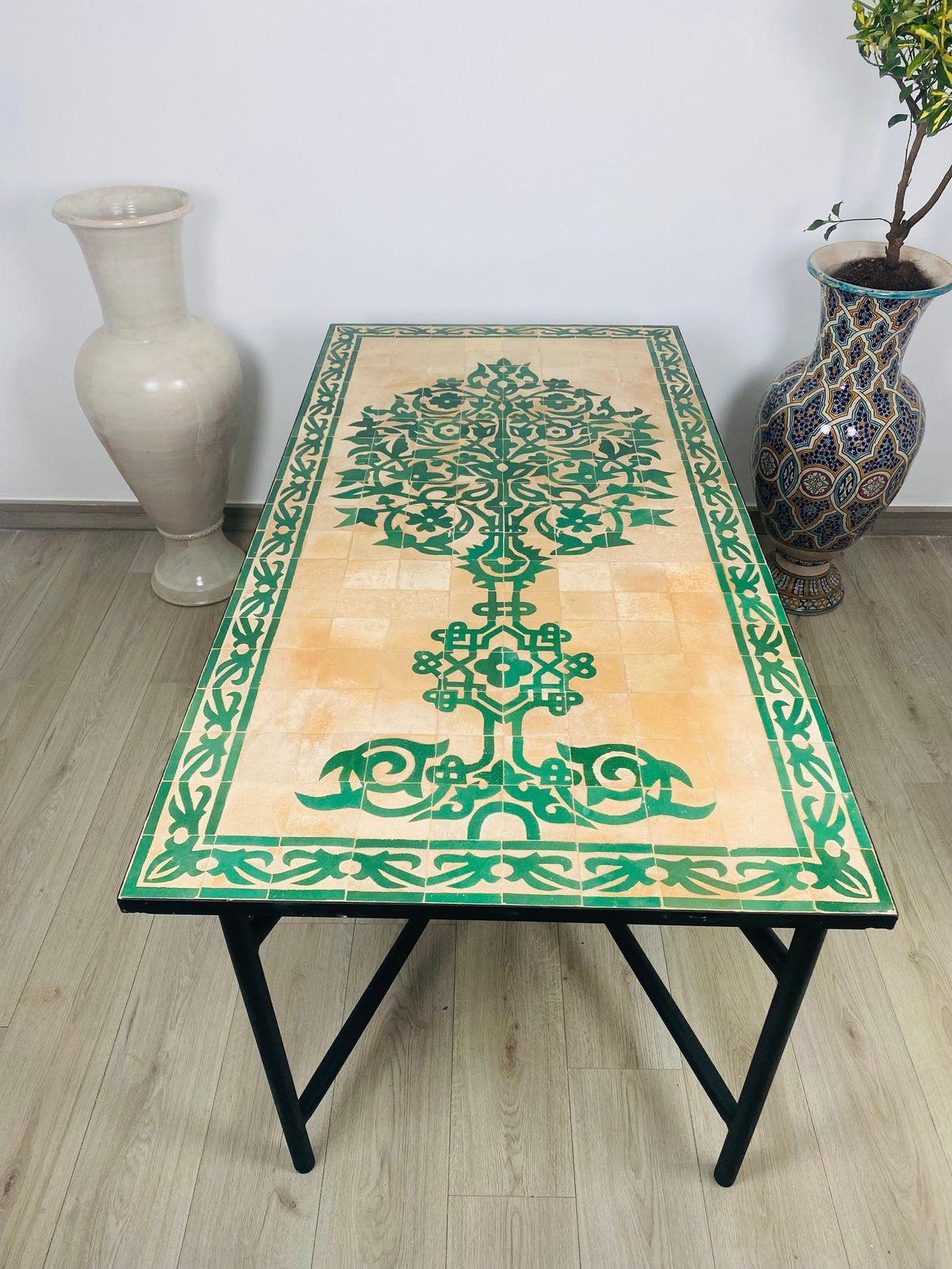 Emerlad Green Dining Mosaic table for outdoor & indoor - tree of life Table made from Moroccan mosaic - family mosaic Table 100% handcrafted