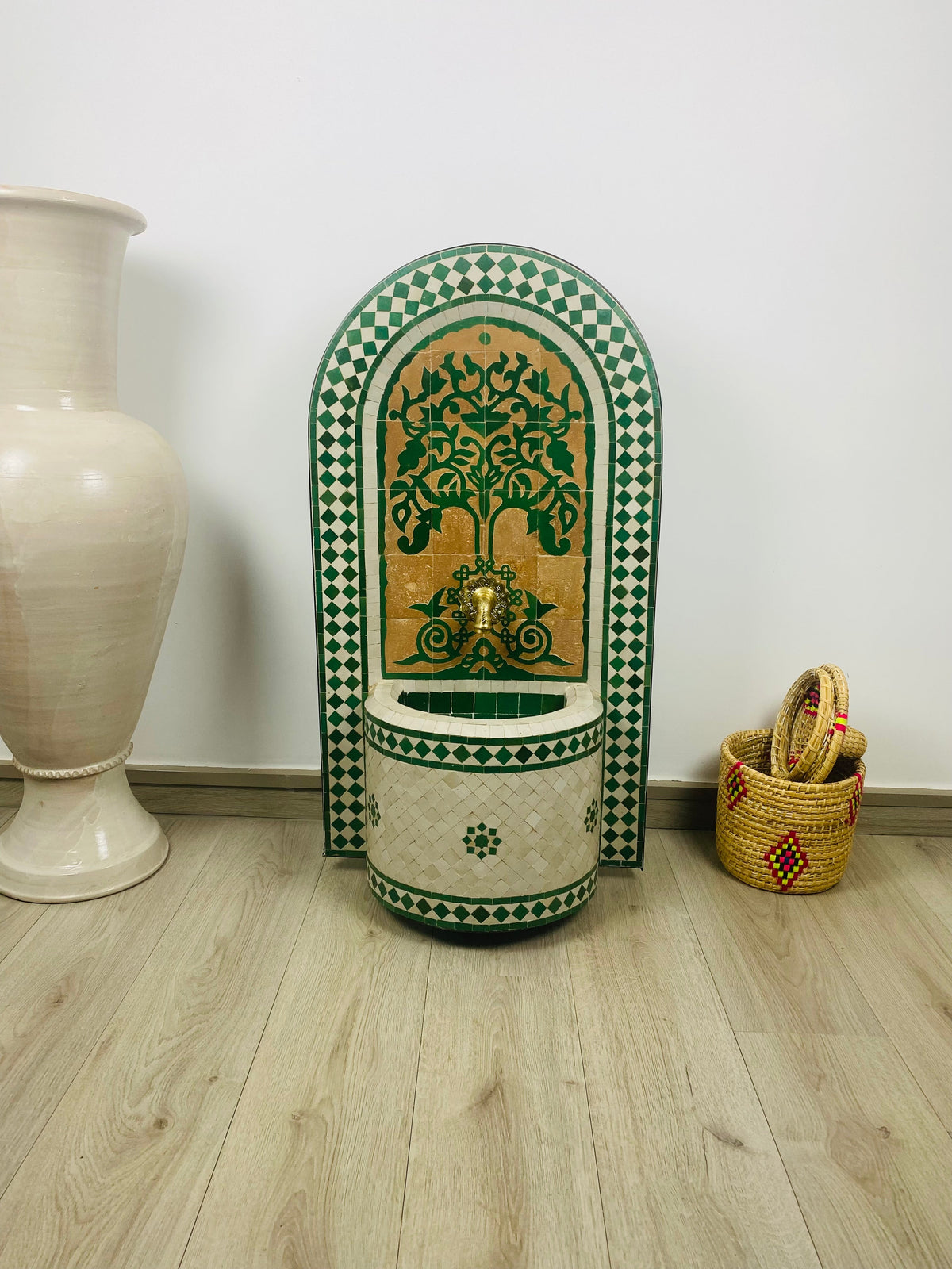 Emerald Green Mosaic Water Feature for outdoor and indoor - Tree of Life Fountain water Inside - Garden Moroccan Mosaic Fountain Modern