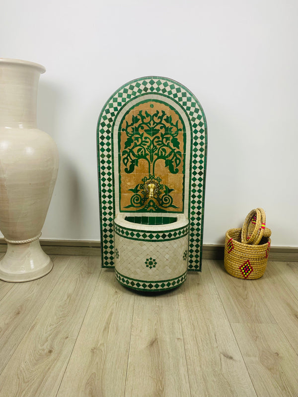 Emerald Green Mosaic Water Feature for outdoor and indoor - Tree of Life Fountain water Inside - Garden Moroccan Mosaic Fountain Modern