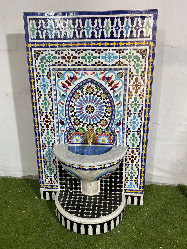 Fountain made from mosaic tiles for indoor and outdoor Mid Century Fountain water inside Moroccan Fountain Andalusia