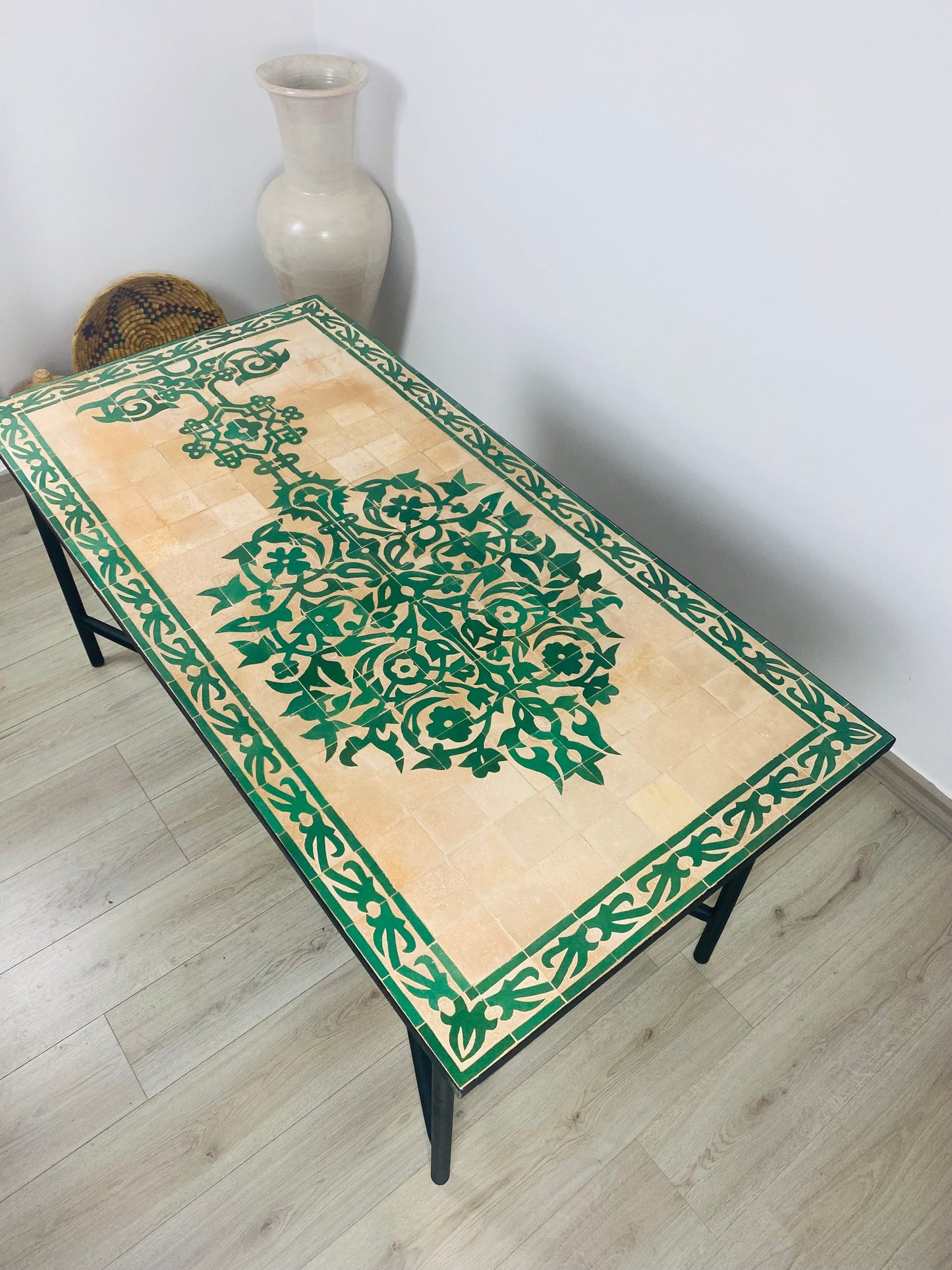 Emerlad Green Dining Mosaic table for outdoor & indoor - tree of life Table made from Moroccan mosaic - family mosaic Table 100% handcrafted
