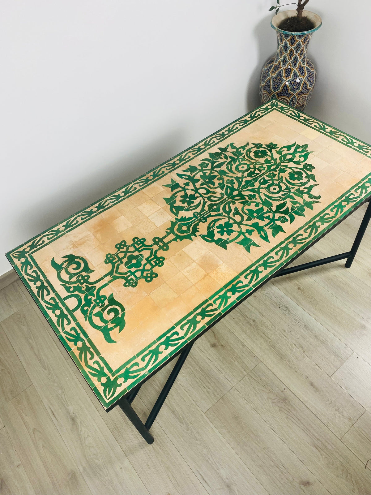 Emerlad Green Dining Mosaic table for outdoor & indoor - tree of life Table made from Moroccan mosaic - family mosaic Table 100% handcrafted