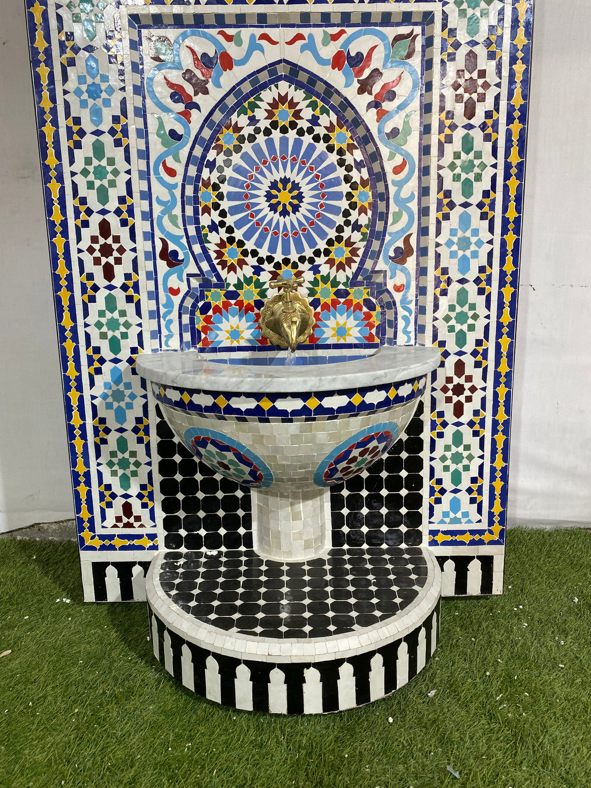 Fountain made from mosaic tiles for indoor and outdoor Mid Century Fountain water inside Moroccan Fountain Andalusia