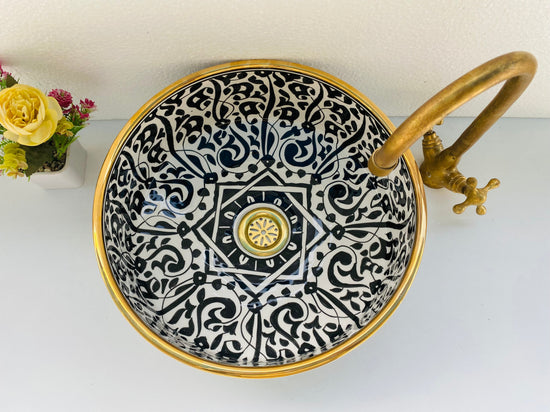 Modern bathroom sink 14k gold rimmed - washbasin mid century hand painted sink - handmade bathroom basin - Khal moroccan sink
