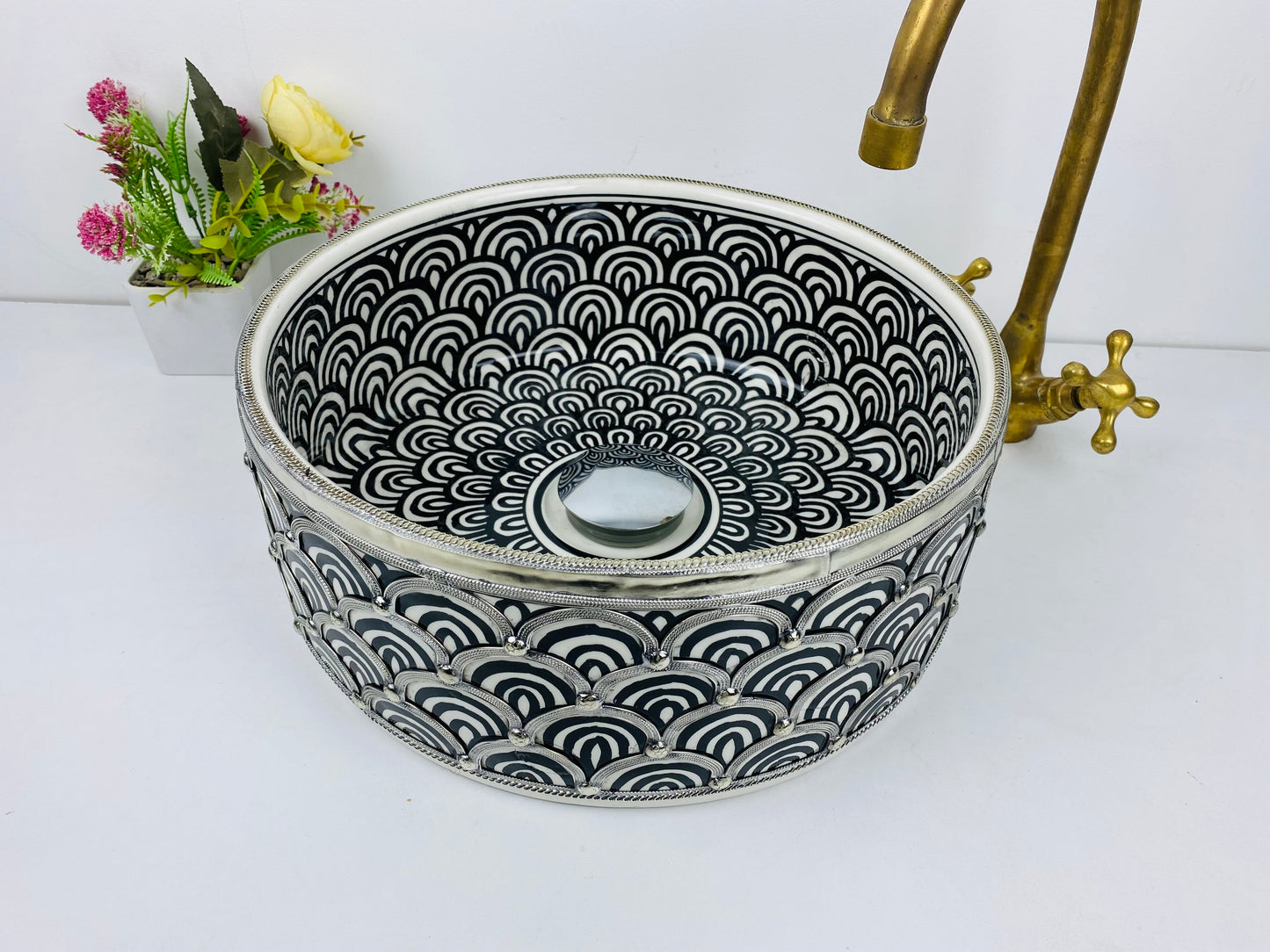Brushed Solid bathroom Basin silver - modern sink with Mid-Century bathroom Flair - Artisanal Farmhouse Basin