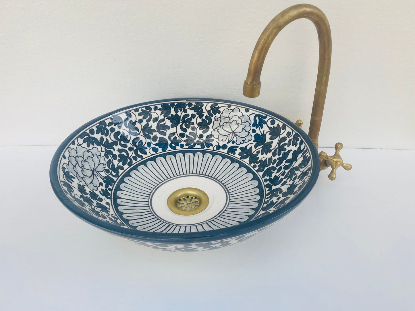 Rustic floral Bathroom vessel basin - sink made from ceramic 100% handmade - ceramic basin decor built with mid century modern Flair