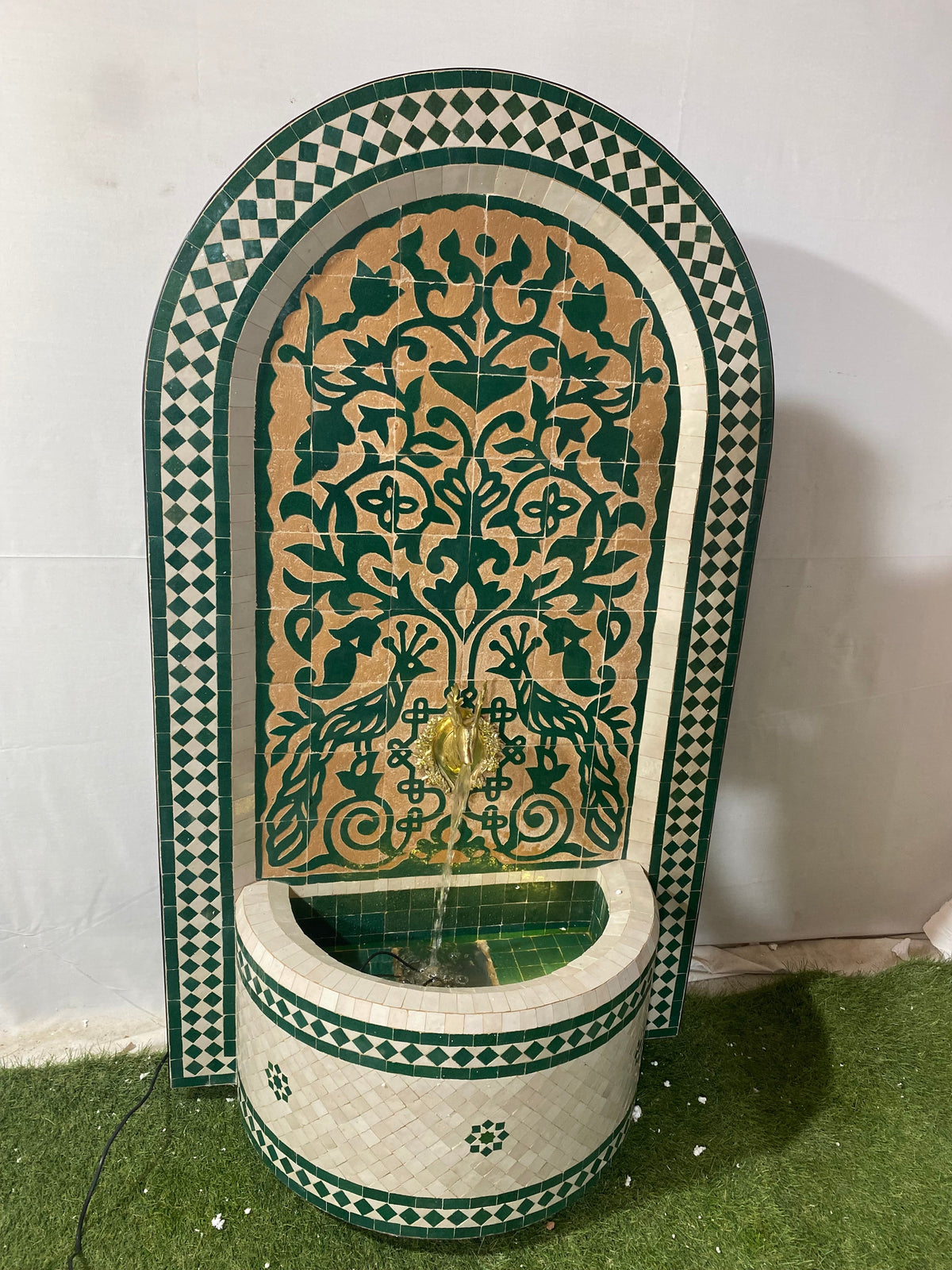 Emerald Green Mosaic Water Fountain for outdoor and indoor - Tree of Life Fountain water Feature - Garden Moroccan Mosaic Fountain Modern
