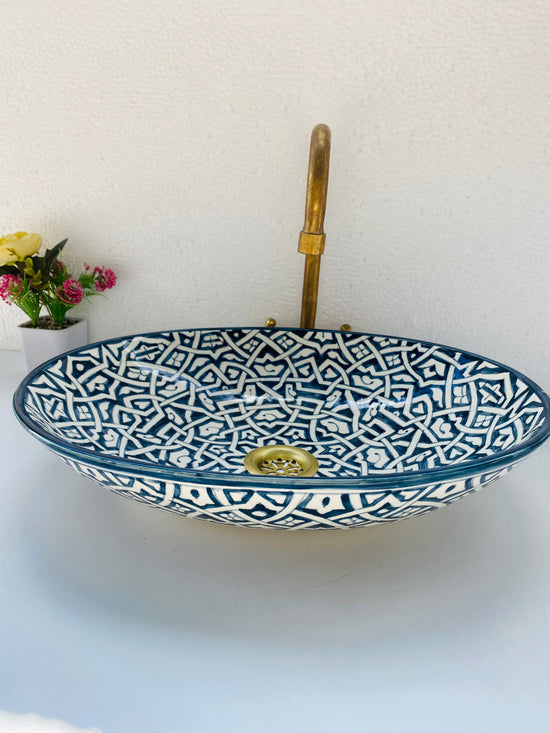 oval bathroom vessel sink - 100% handmade & hand painted - modern ceramic sink decor oval