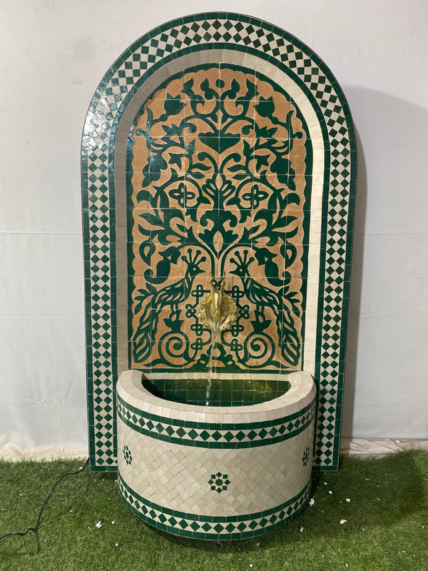 Emerald Green Mosaic Water Fountain for outdoor and indoor - Tree of Life Fountain water Feature - Garden Moroccan Mosaic Fountain Modern