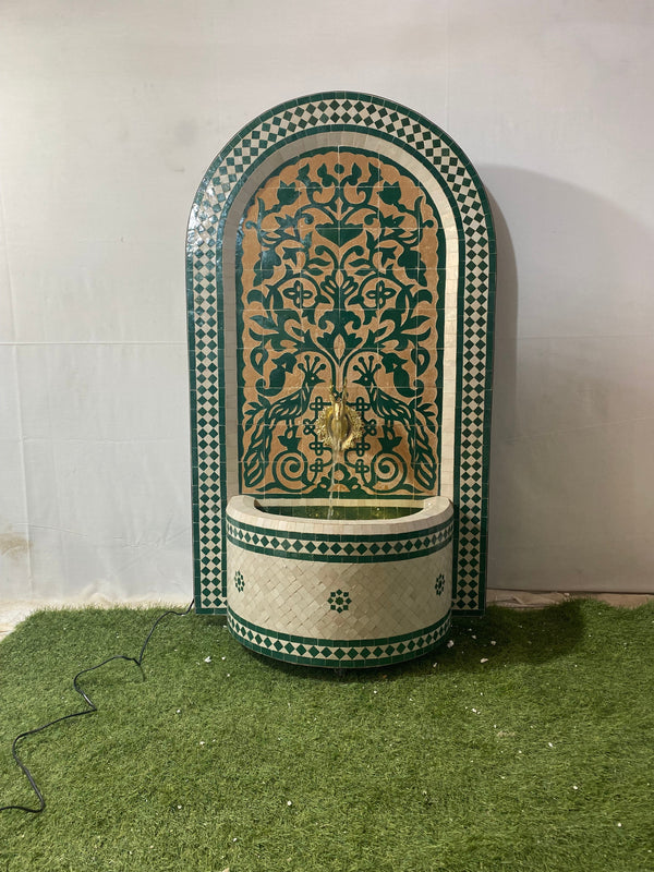 Emerald Green Mosaic Water Fountain for outdoor and indoor - Tree of Life Fountain water Feature - Garden Moroccan Mosaic Fountain Modern