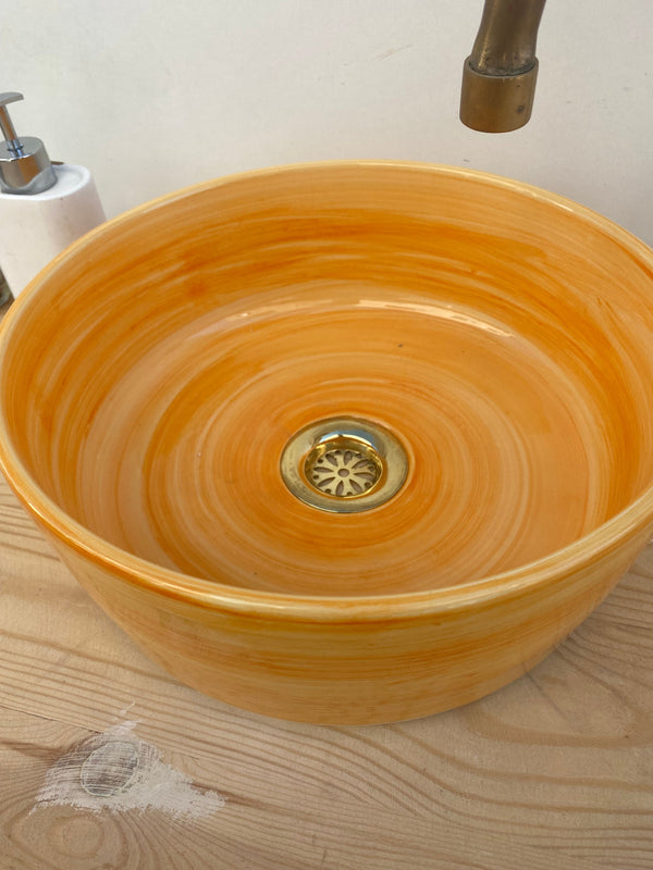 Moroccan bathroom ceramic sink orange 100% handmade hand painted, ceramic sink decor built with mid century modern styling