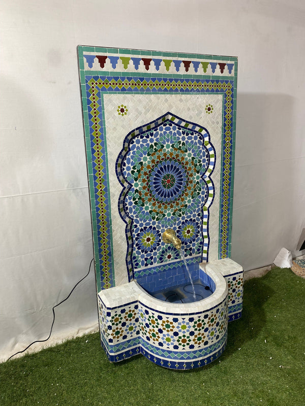 Mosaic Fountain Mandala design for Outdoor and Indoor, Mid Century Fountain water inside, Moroccan Mosaic Fountain