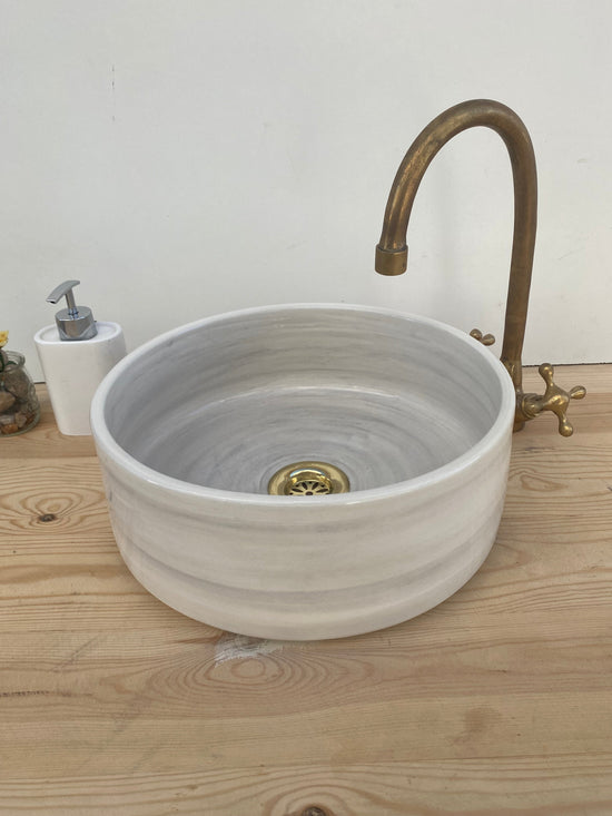 Marrakech sink of white and gray sink made from ceramic 100% handmade hand painted, ceramic sink decor built with mid century modern styling