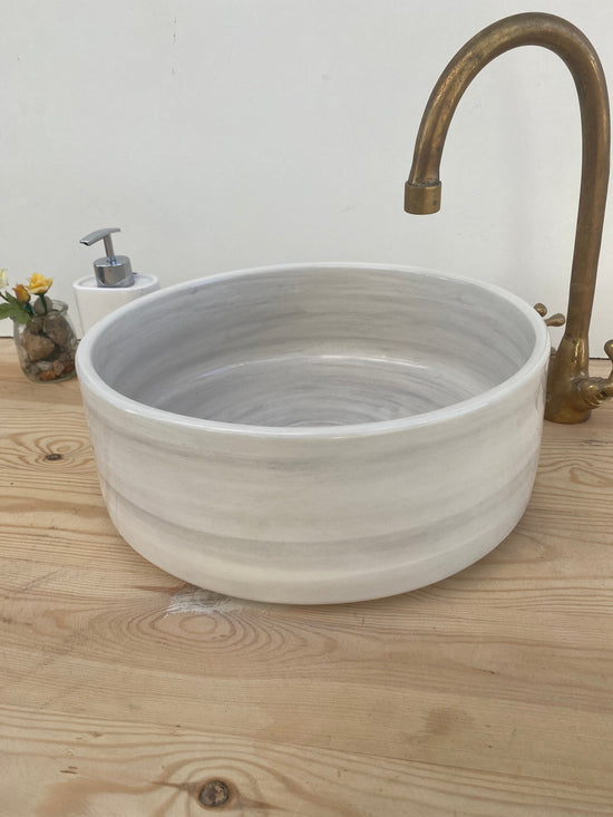 Marrakech sink of white and gray sink made from ceramic 100% handmade hand painted, ceramic sink decor built with mid century modern styling