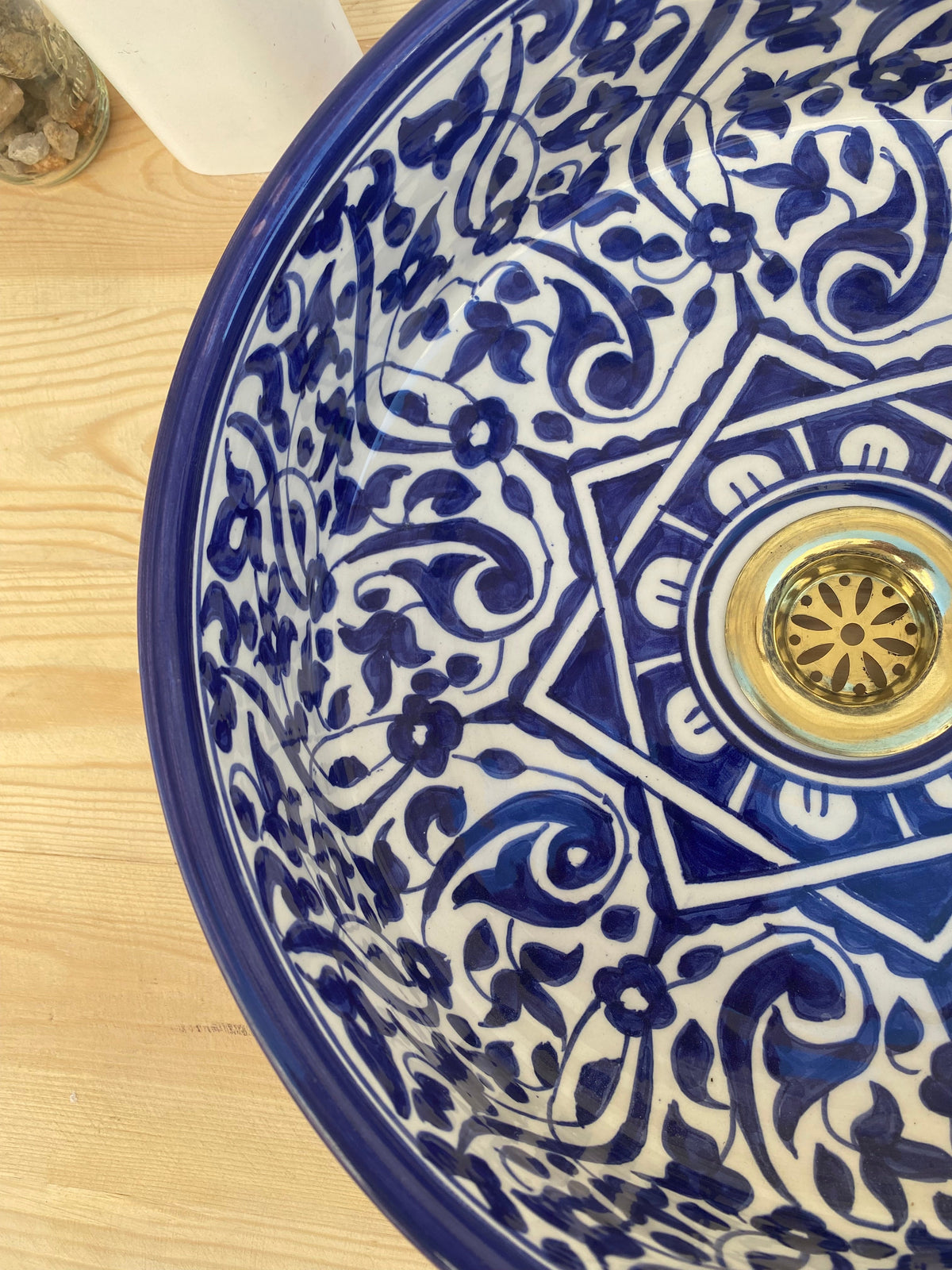 Bathroom vessel sink blue made from ceramic 100% handmade hand painted, ceramic sink decor built with mid century modern styling