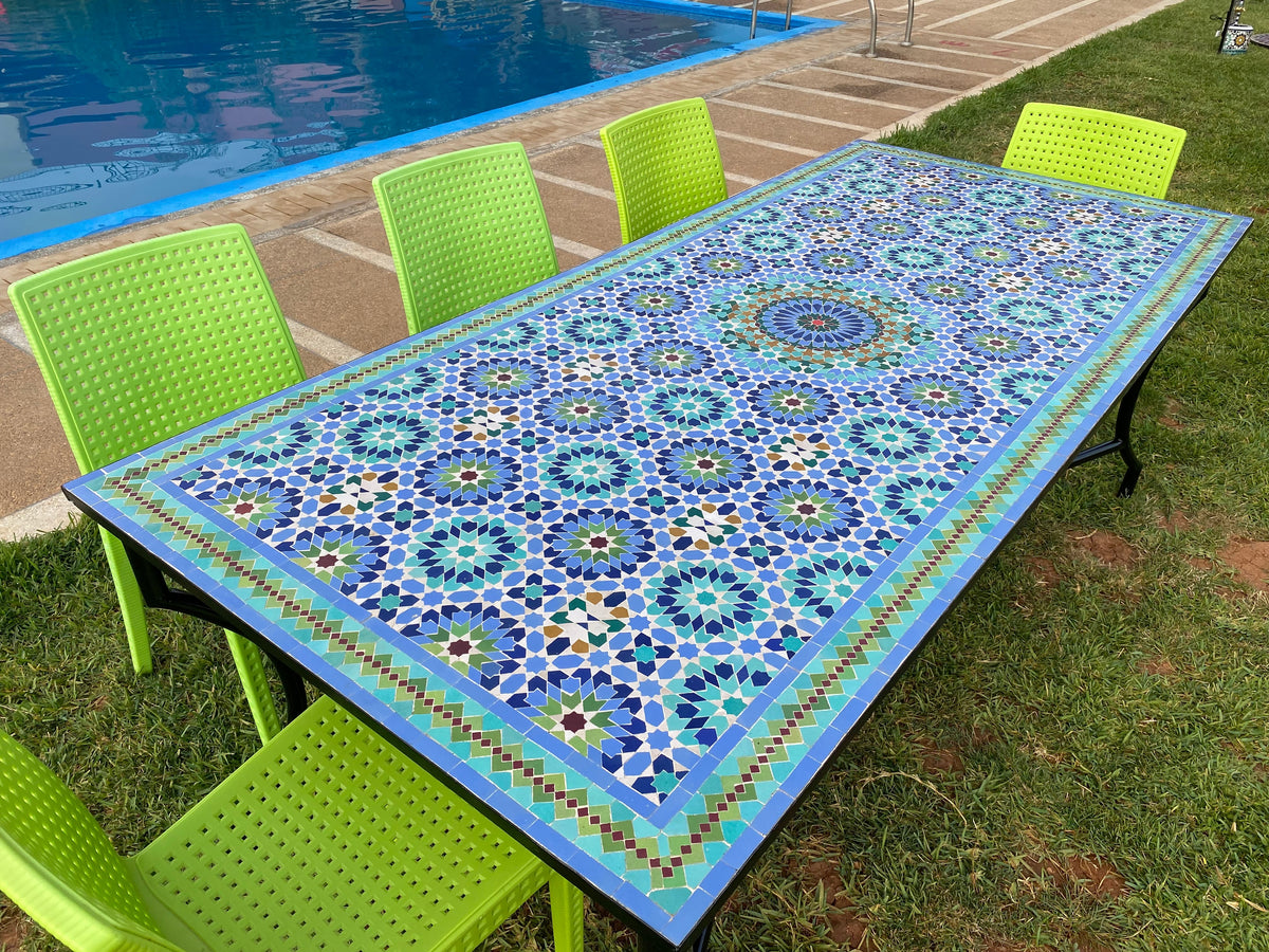 Large dining table for outdoor & indoor made from mosaic , Summer mosaic Table 100% handcrafted, included shipping