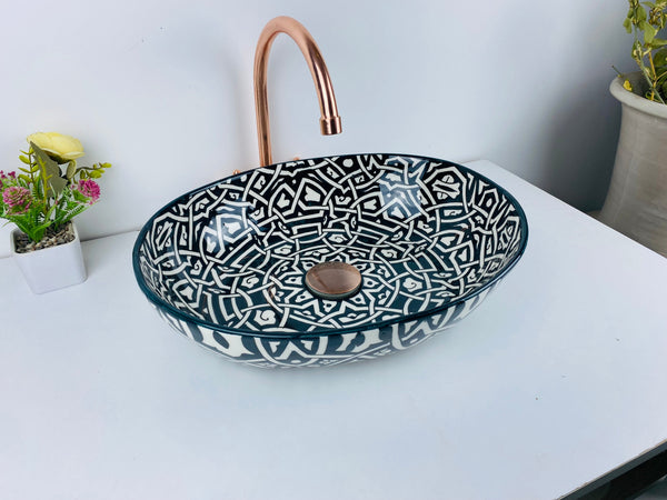 bathroom vessel sink Black minimalist - 100% handmade hand painted - ceramic sink decor built with mid century modern Flair + gift